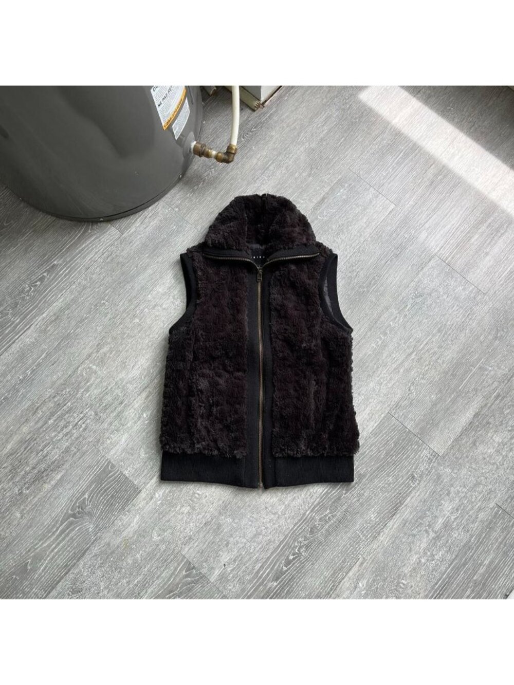 Black “Tribal” Y2K Full Zip-Up Faux Fur Sleeveless Sweater Vest